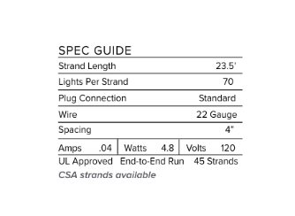 5MM 70L Sun Warm White LED Strand 4" Spacing; White Wire